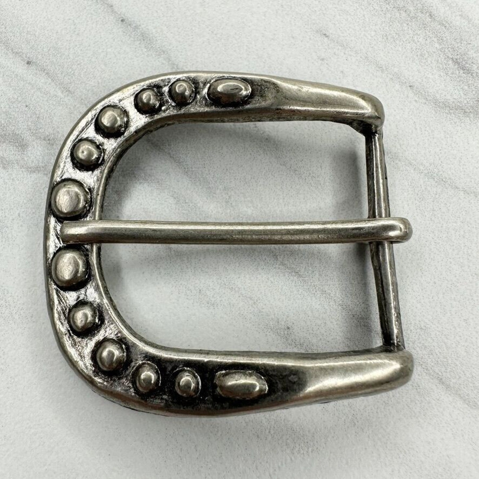 Studded Silver Tone Simple Basic Belt Buckle