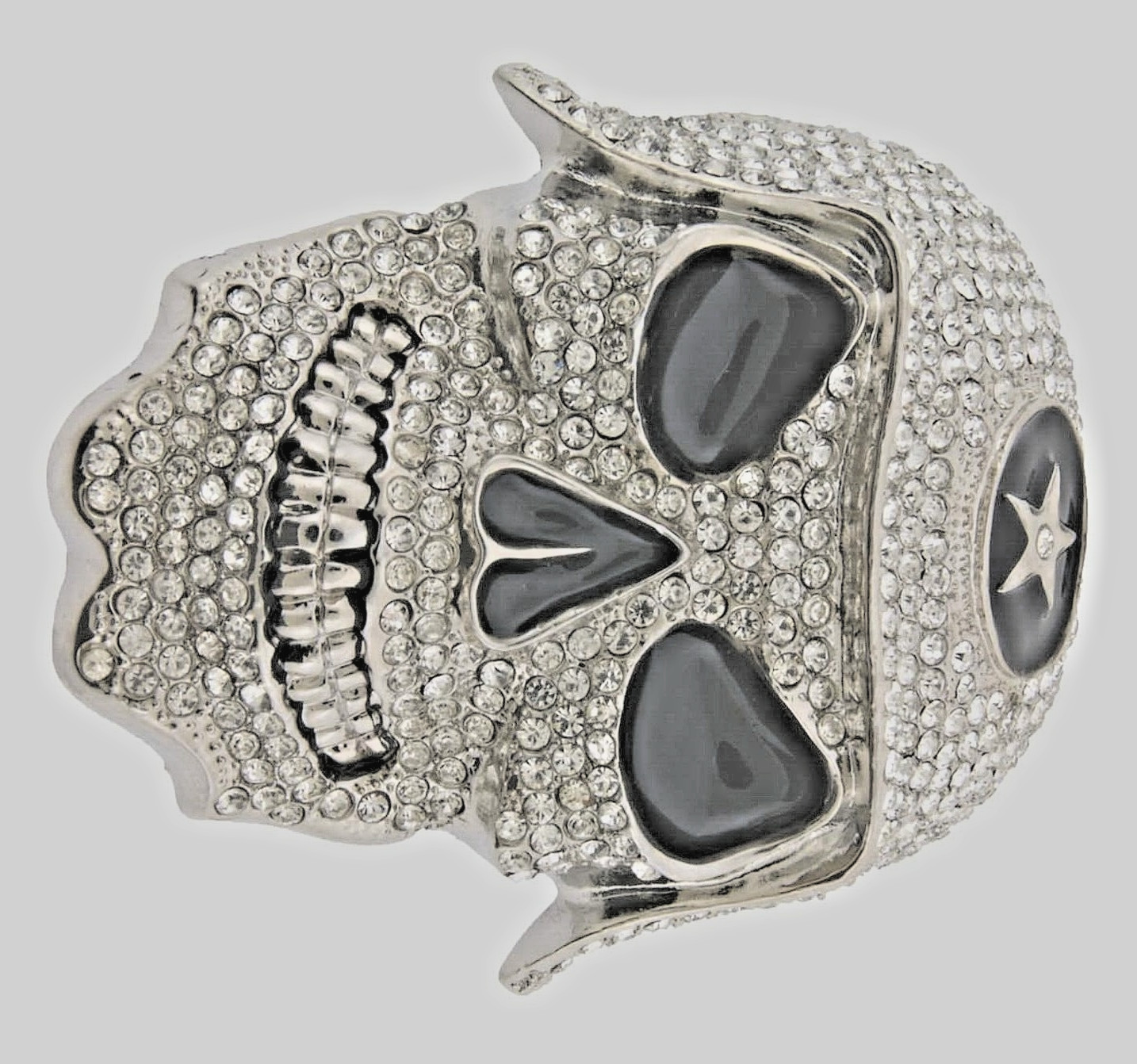 Skull Belt Buckles Men Women Rhinestones Vintage Star Silver Metal Pirate Horn