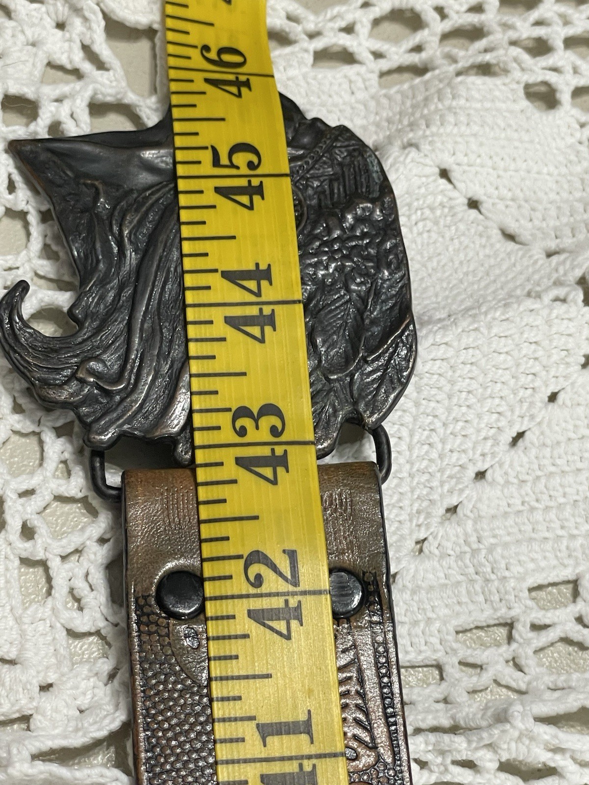 Leather Belt Embossed Eagles American Indian Belt Buckle Hand Stained Latitan
