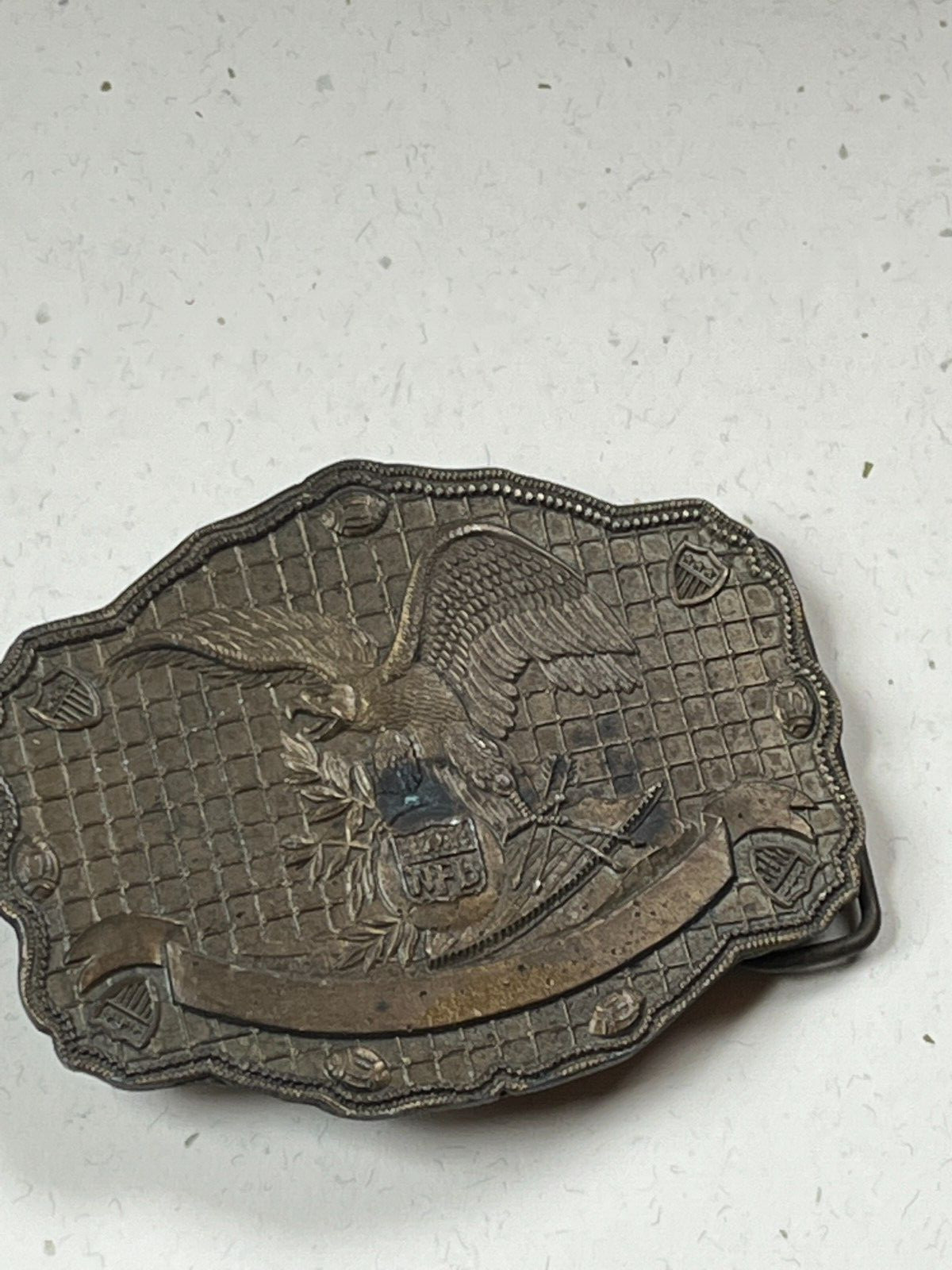 Large NFL Crest w American Eagle Antique Goldtone Metal Belt Buckle – 3.75 x