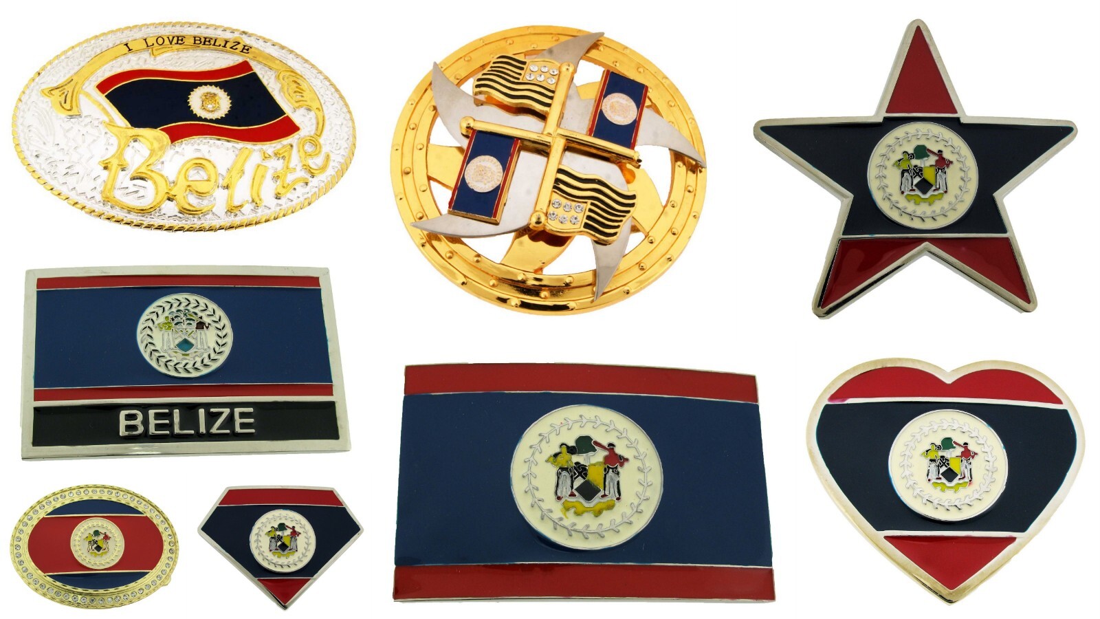 Belize Country Flag Belt Buckles Western Cowboy Rodeo HEART STAR SPINNER Styles