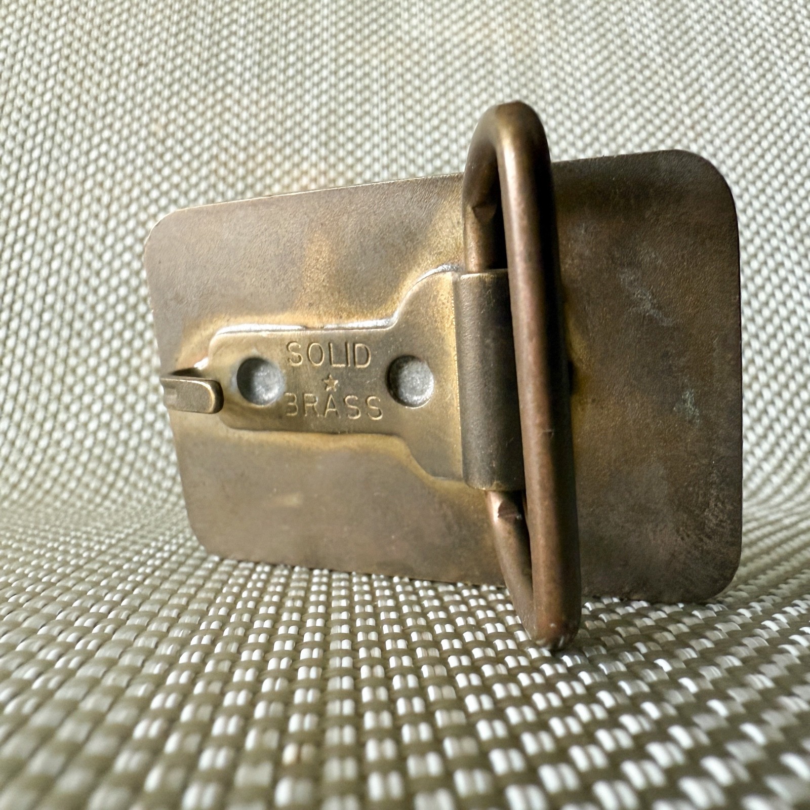 Mid-Century Modern Vintage Belt Buckle Exotic Wood Brass Copper Cowboy Western