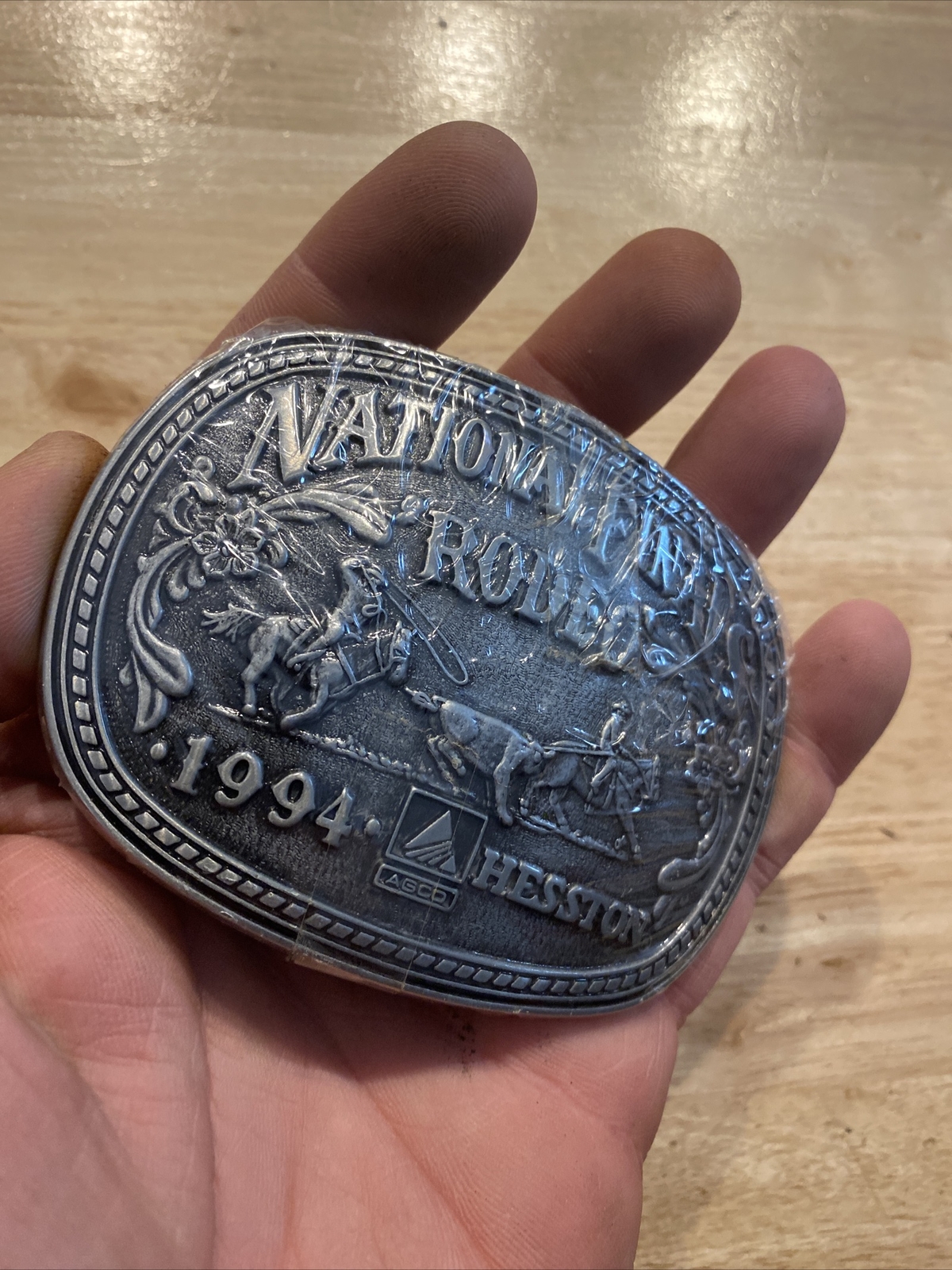 Hesston Rodeo Vintage Belt Buckle 1994 METAL Original Wrap Collector Patina GIFT