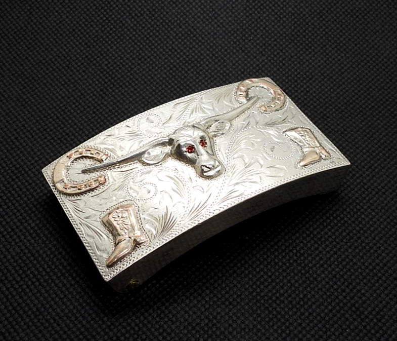 Vintage Taxco Mexican 925 Sterling Silver Cowboy Western Belt Buckle Eagle 50