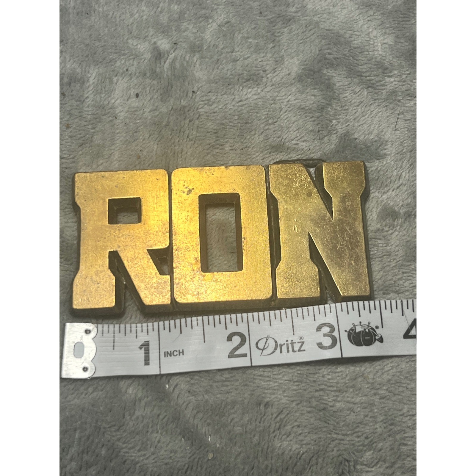 Vintage RON Name Brass Tone Belt Buckle ROYP Personalized Western Retro