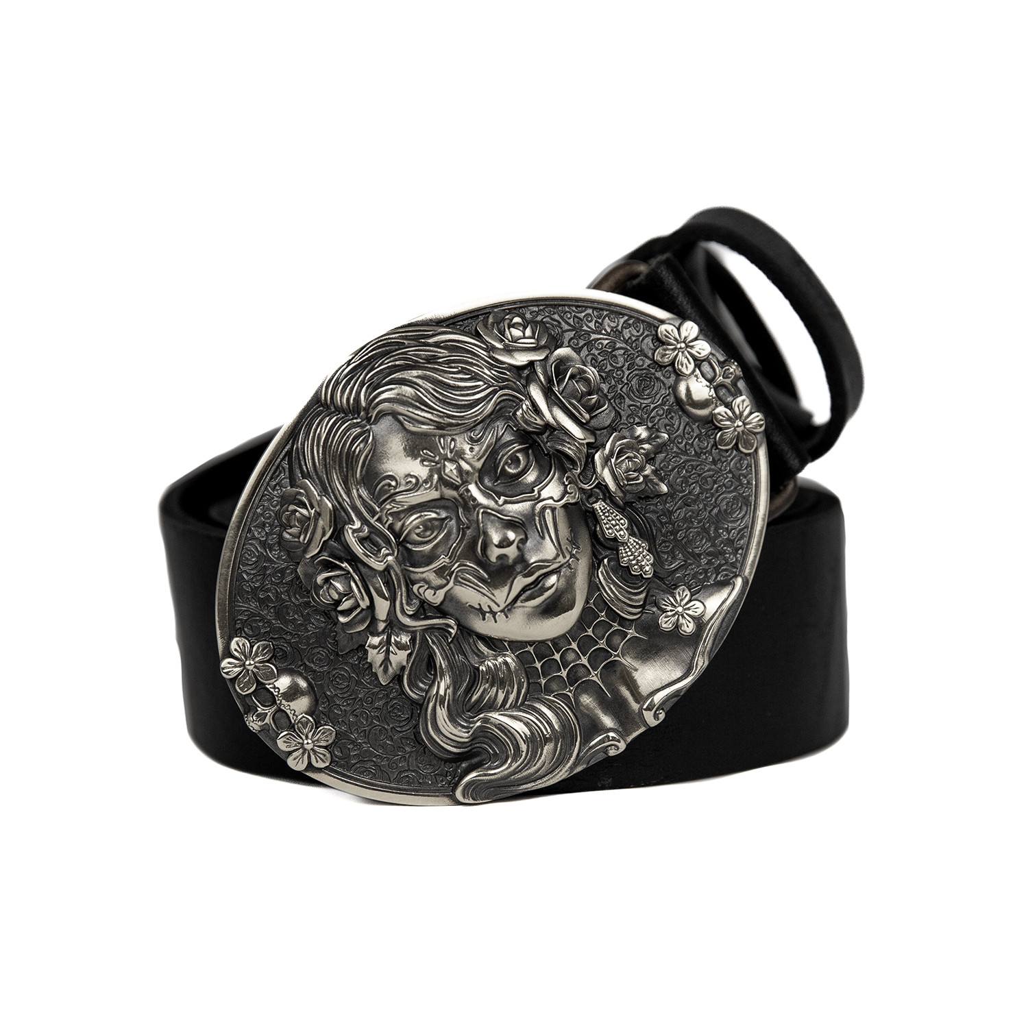 Sugar Skull woman german silver belt buckle, Santa Muerte Skull El Día de Muerte