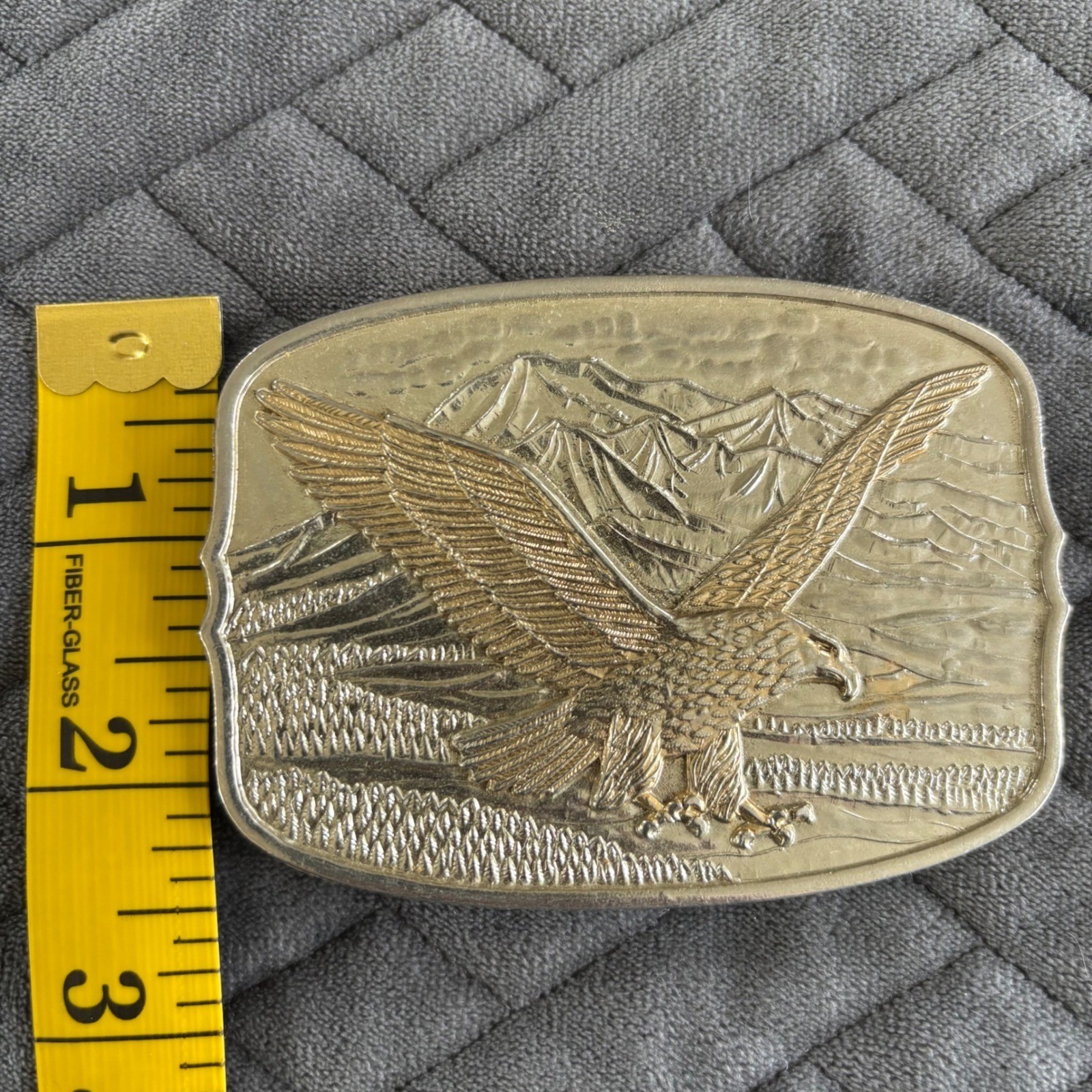 Vintage Eagle Mountain Scene Belt Buckle Gold Tone Western Americana #161404