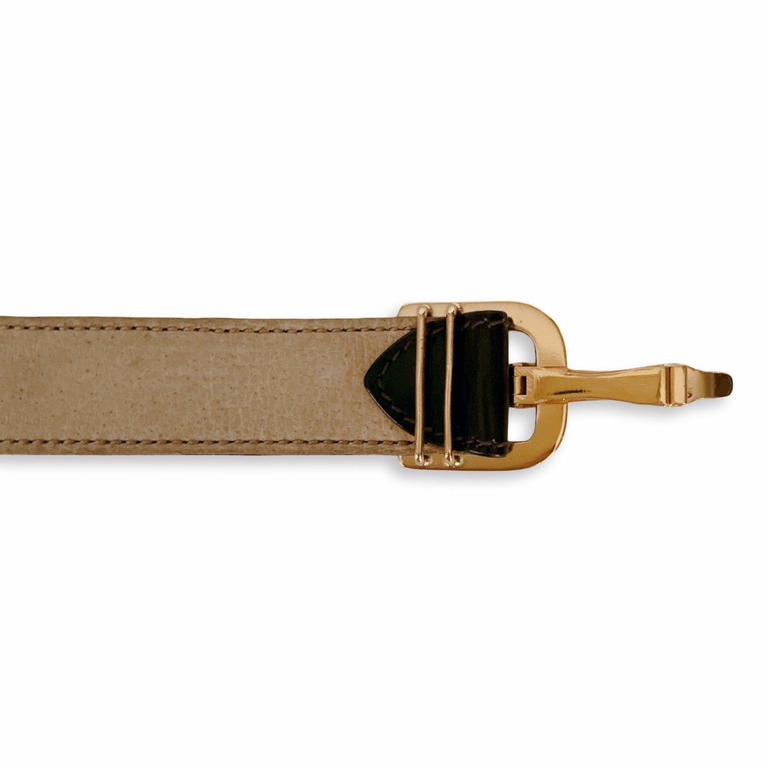 Gucci Gg Logo Buckle Leather Belt Brown Gold Hardware Made In Italy