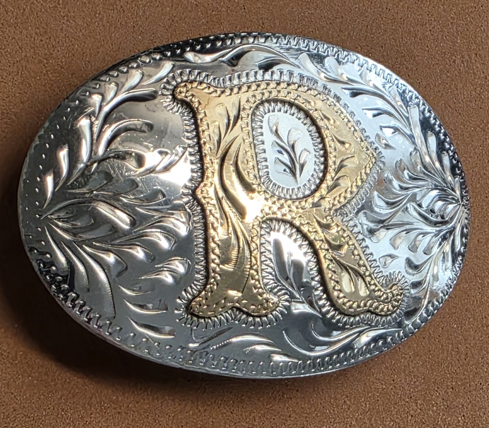 ADM Award Design Medals Letter Initial R Classic Western Belt Buckle Ornate
