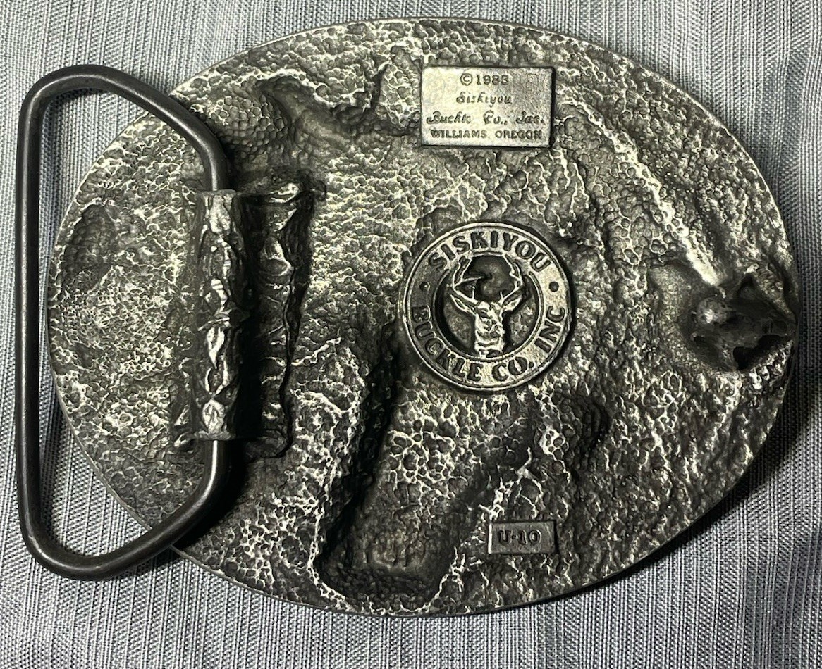 Vintage 1983 Siskiyou U-10 Double Horse Head Pewter Belt Buckle Western