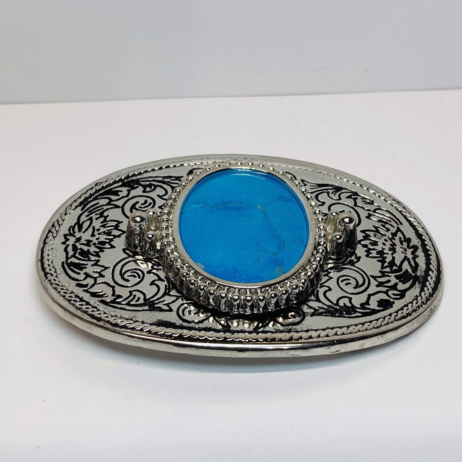 Turquoise Stone Silver Western Country Unisex Engrave Design Belt Buckle