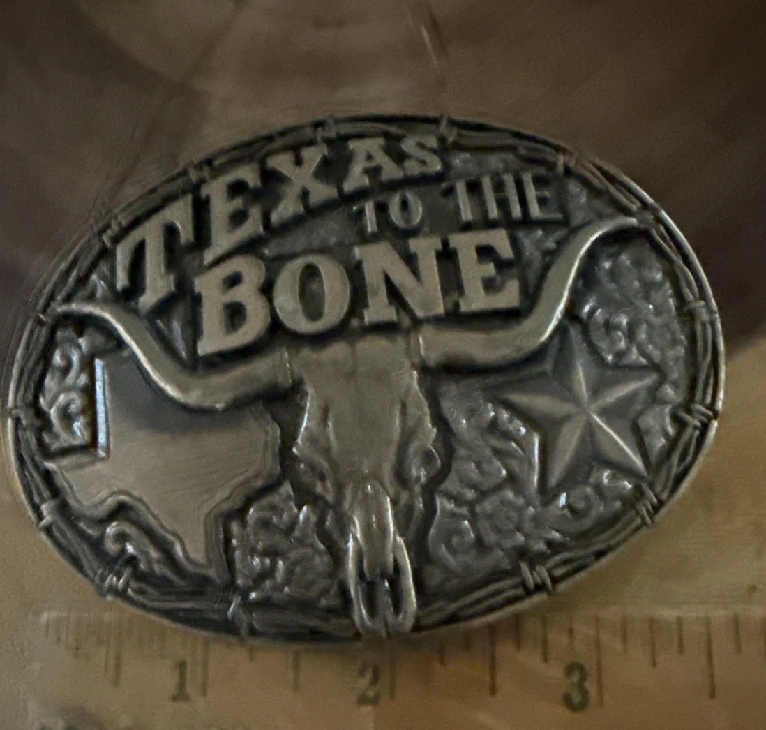 Texas To The Bone Belt Buckle Longhorn Skull Star Western Antique Gold