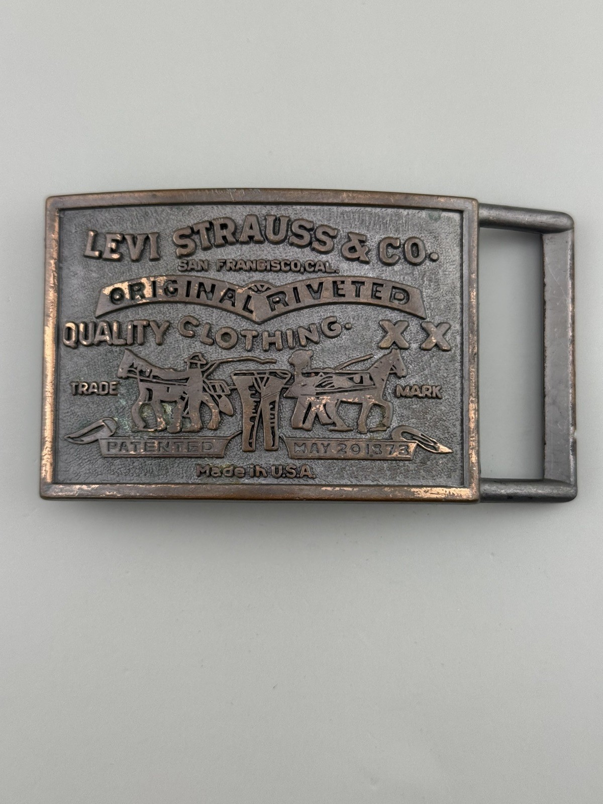 Levi Strauss Two Horse Riveted Belt Buckle Vintage Jeans Denim 1970s 80s