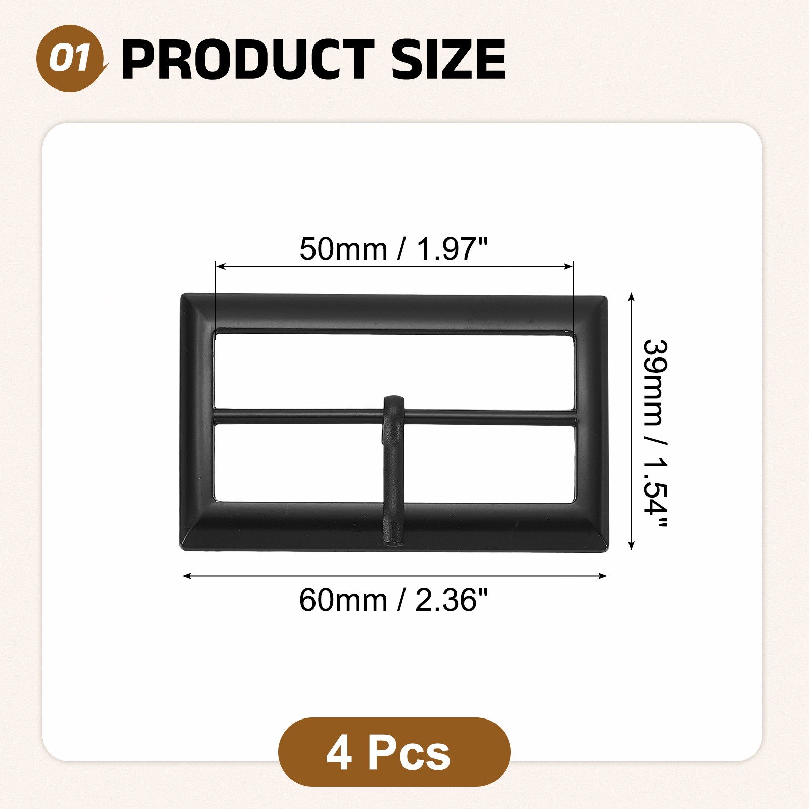 4Pcs Belt Buckle, 1.97&Prime; Single Prong Rectangle Buckles, Matte Black