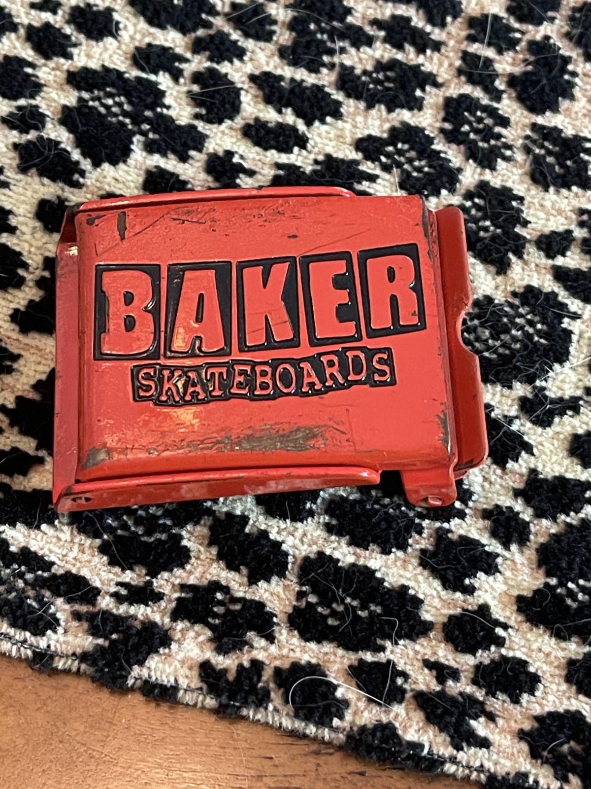 VINTAGE BAKER SKATEBOARDS SKATER BELT BUCKLE RED BLACK Y2K COLLECTABLE USA RARE!