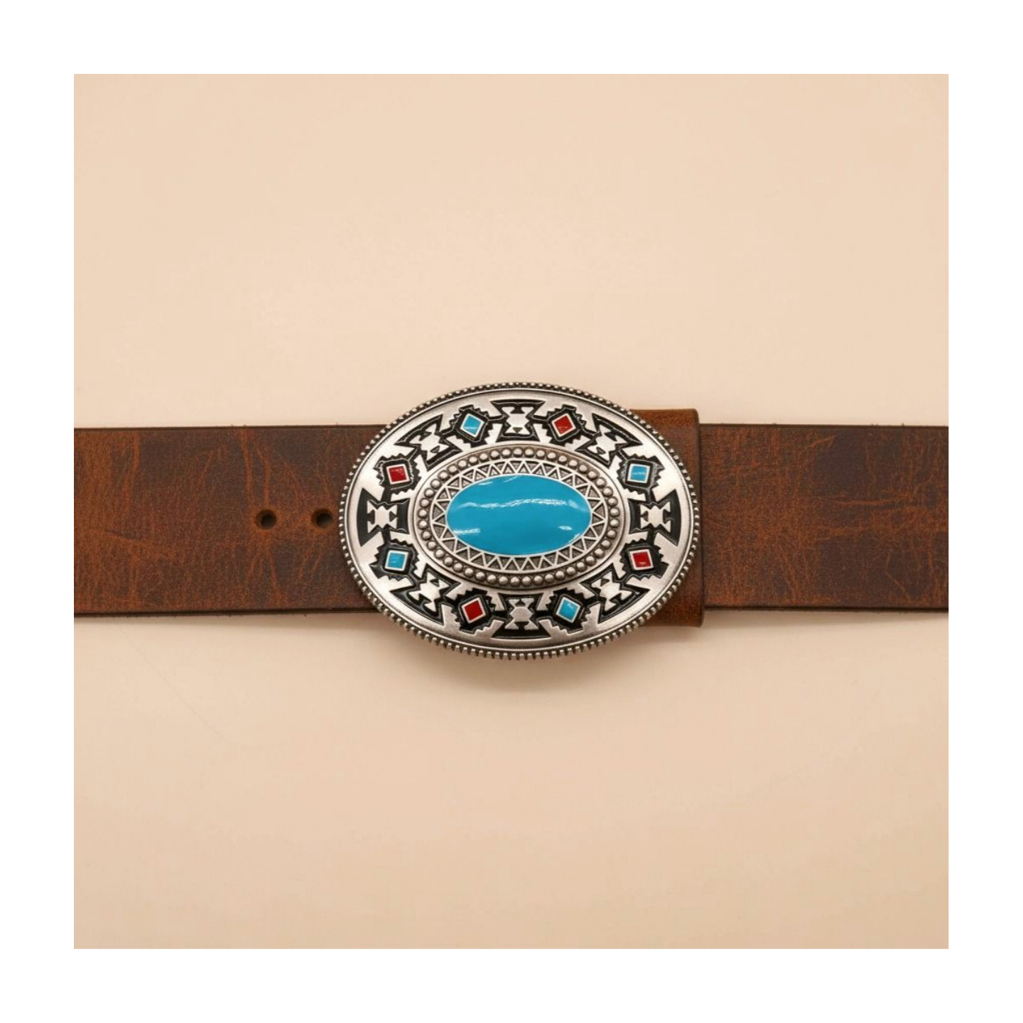 Men Women Silver Metal Southwester Fashion Belt Buckle Ethnic Oval Turquoise TX