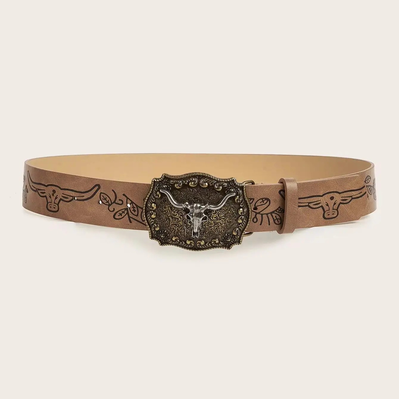 Vintage Western Cowboy Belt – Retro Buckle Printed Belt for Men & Women
