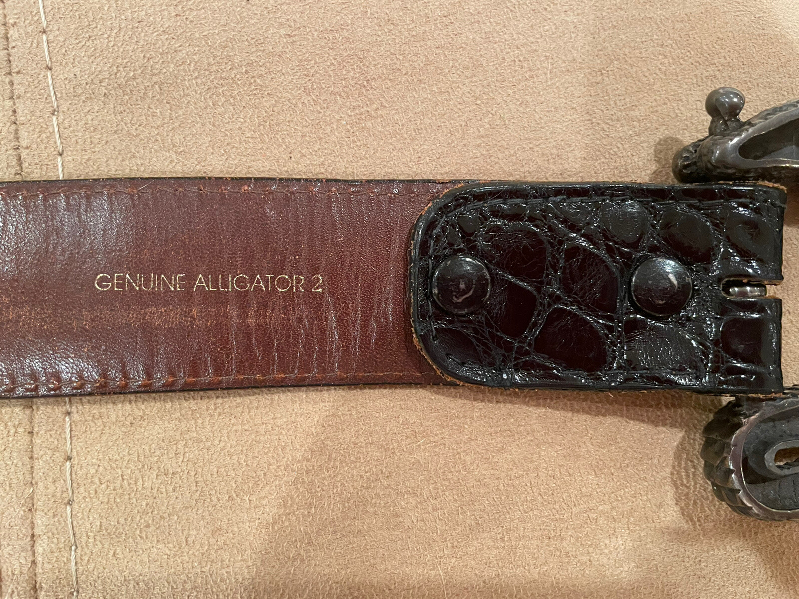 Huge! Kieselstein-Cord Sterling Alligator Buckle With Black Alligator Belt Sz 2
