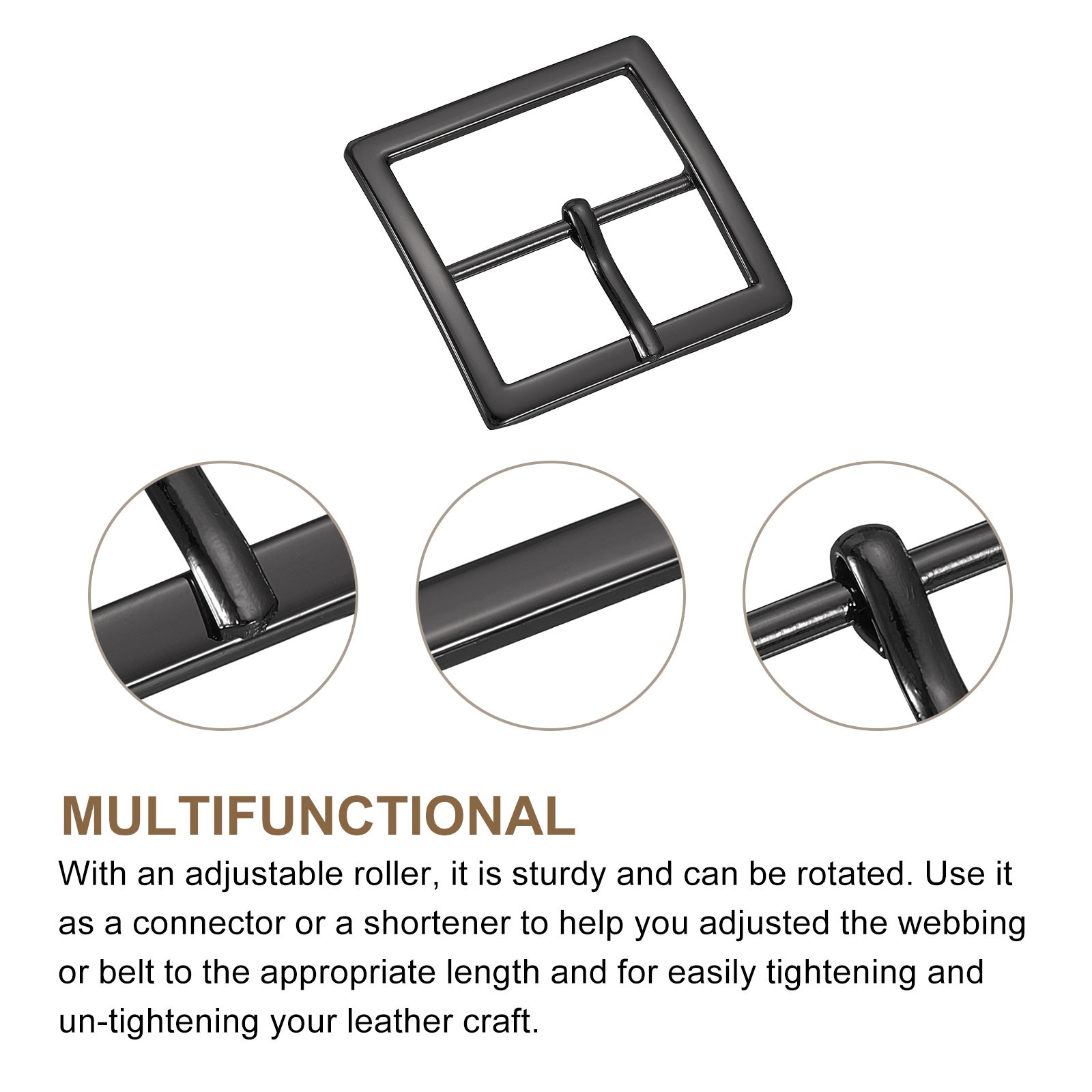 1.5&Prime; Single Prong Belt Buckle Square Center Bar Buckles for Belt Black