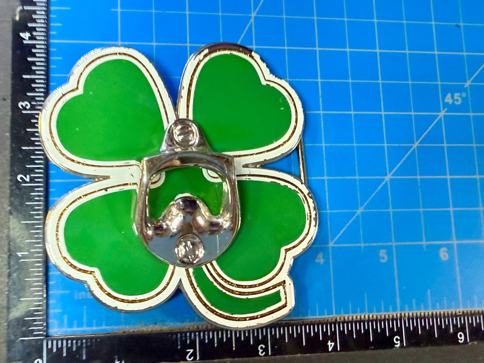 Lucky Four Leaf Clover Shamrock Green Silver Novelty Bottle Opener & Belt Buckle