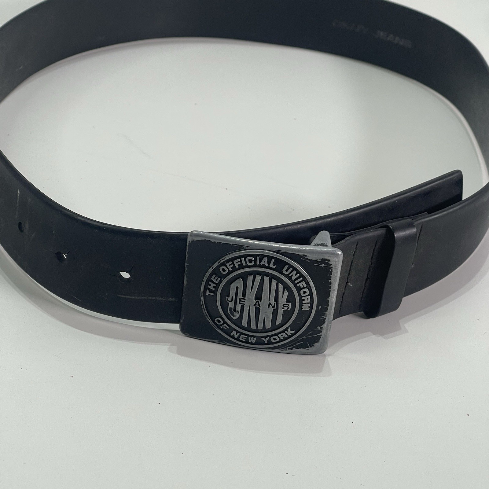 Vtg DKNY Jeans Black Belt Logo Buckle Men 36 » Casual Y2K