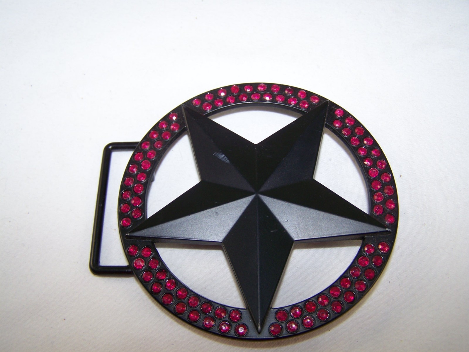 Black Pink Star Fashion Rhinestone Belt Buckle 41621A 3.25&Prime; Circle