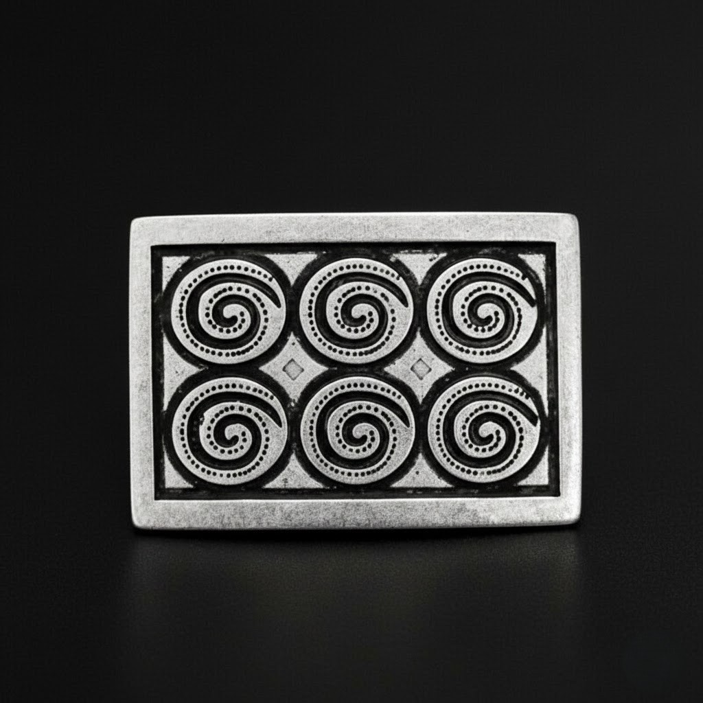 Rectangular Metal Effect Spiral Ornament Belt Buckle, Modern & Timeless