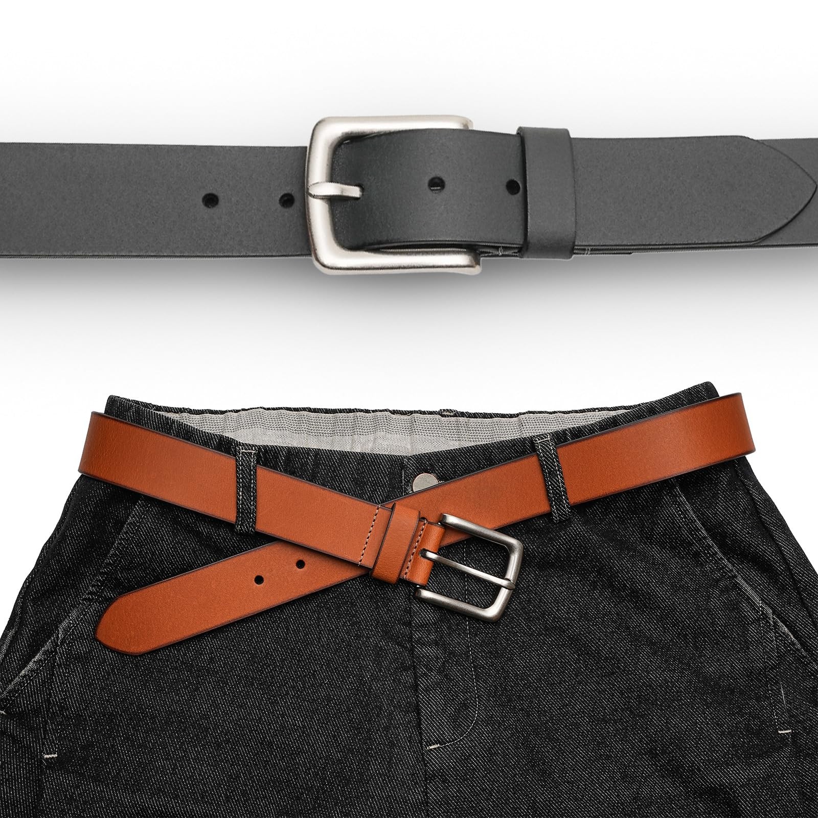 Men&rsquo;s Genuine Leather Belt, 1 1/2&Prime; Wide Classic Prong Buckle 32&Prime;/34&Prime;, Gray