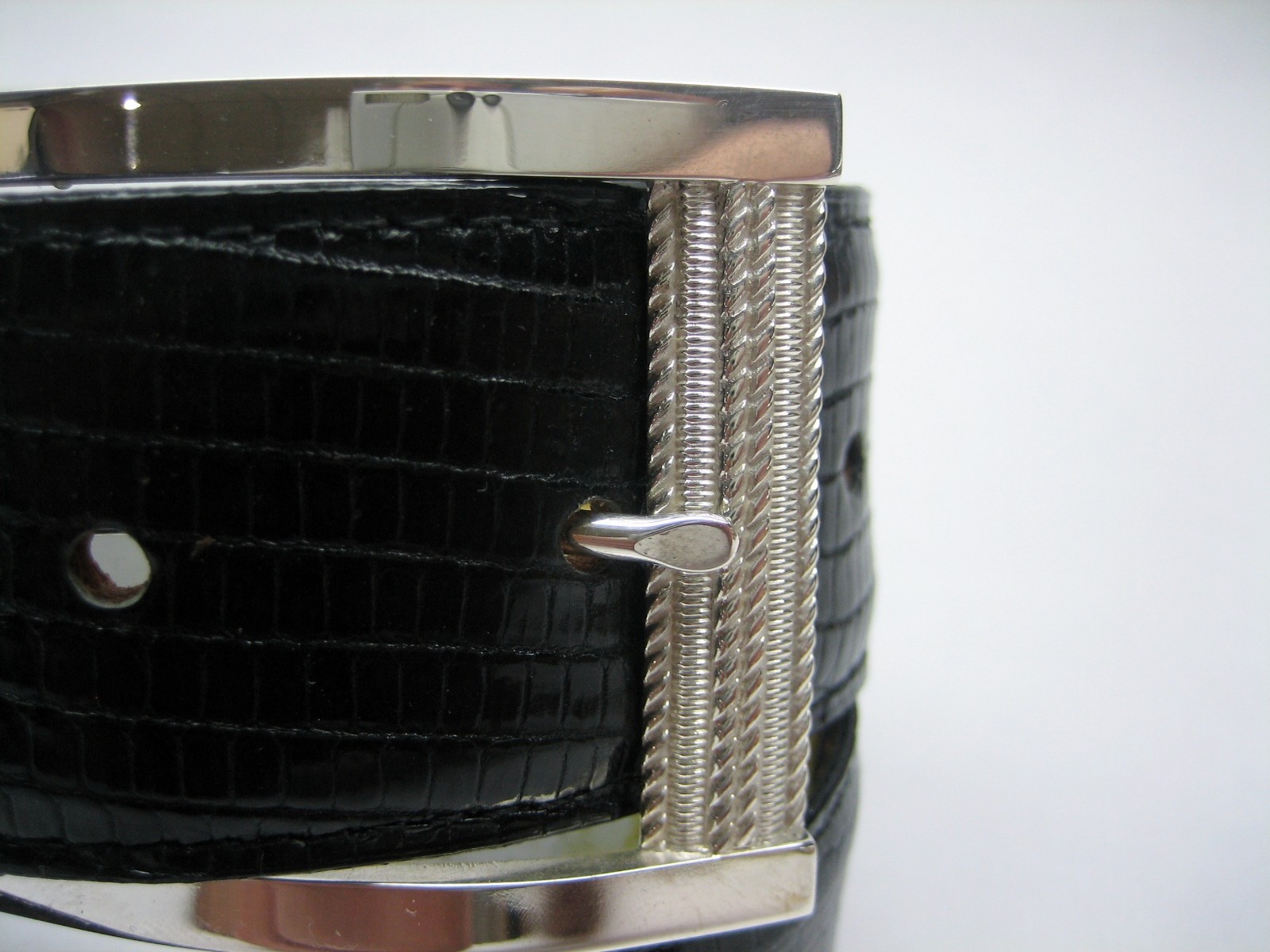 Sterling Silver 925 buckle 2 loops & tip set w Lizard 1-1/2&Prime; belt size 26 to 46