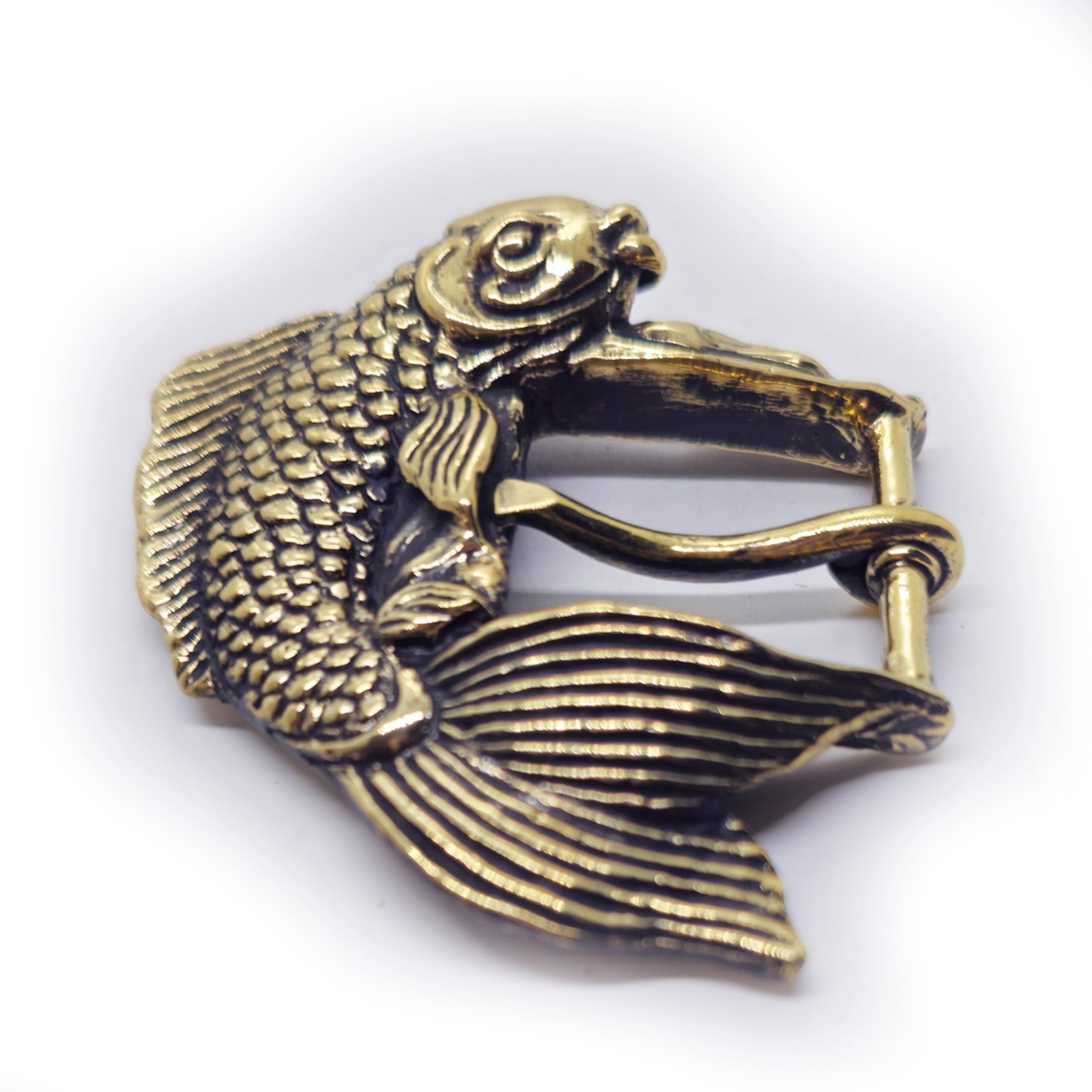 Koi Fish Swimming Brass Belt Buckle
