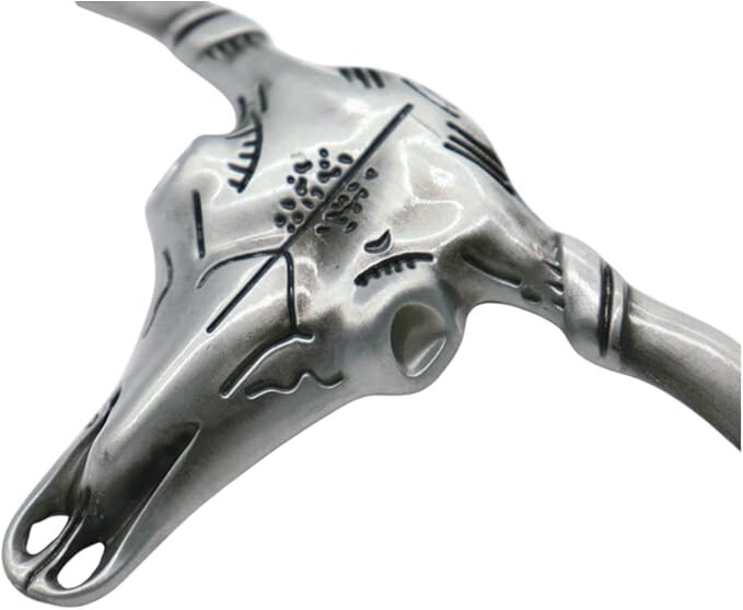 Men Casual Fashion Silver Metal Belt Buckle Long Horn Texas Cow Bull Jeans Pant