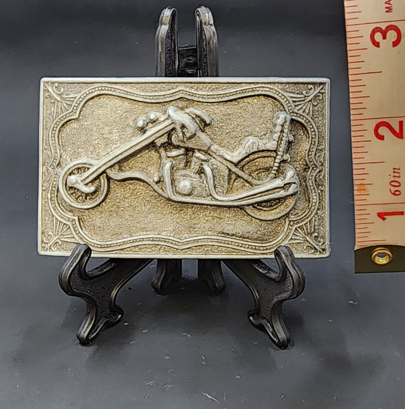 VINTAGE MOTORCYCLE CHOPPER THEME BELT BUCKLE – BRASS #860; VGC 1970s