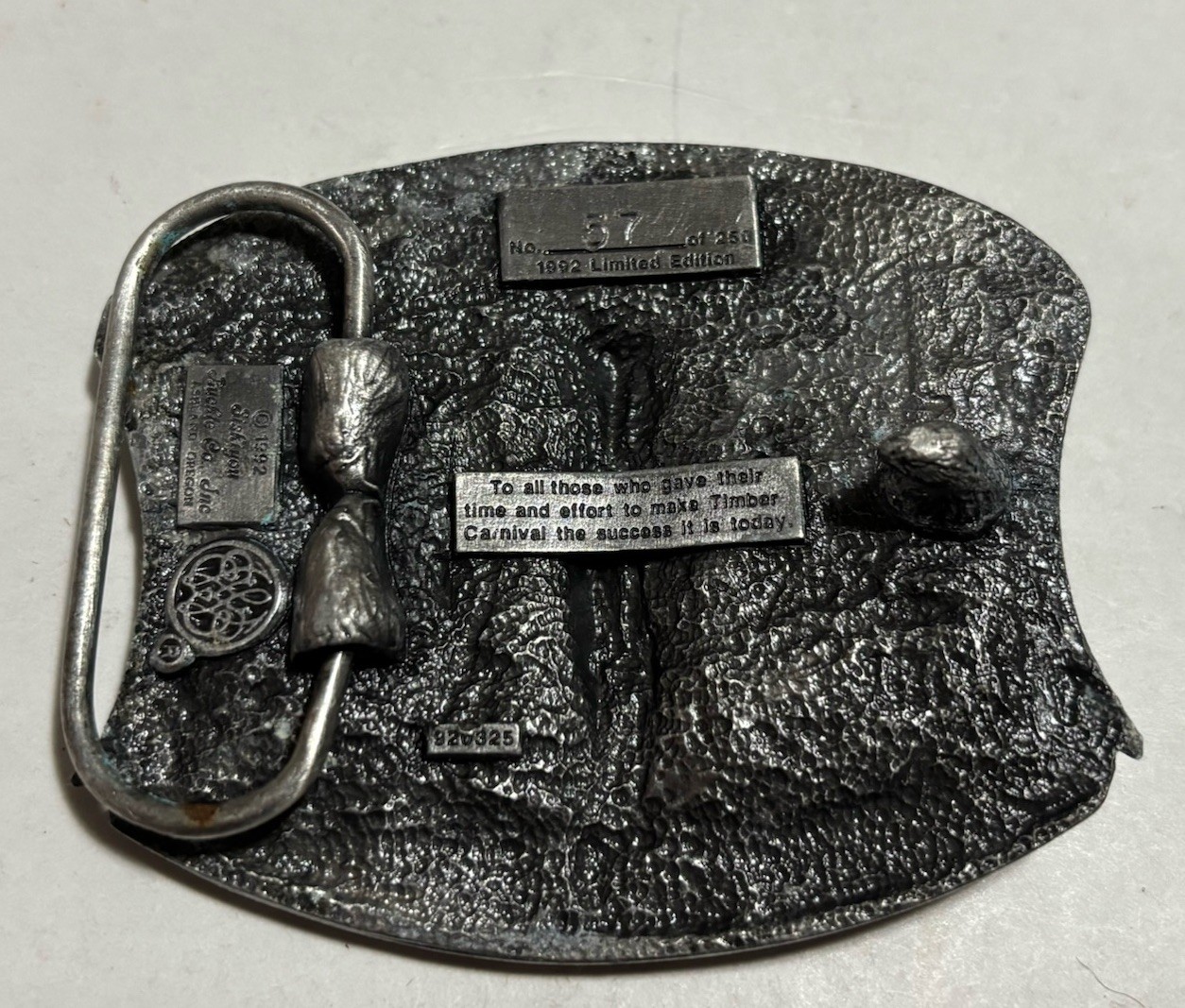 1992 Timber Carnival Albany Oregon Belt Buckle – World Champions, Limited Ed