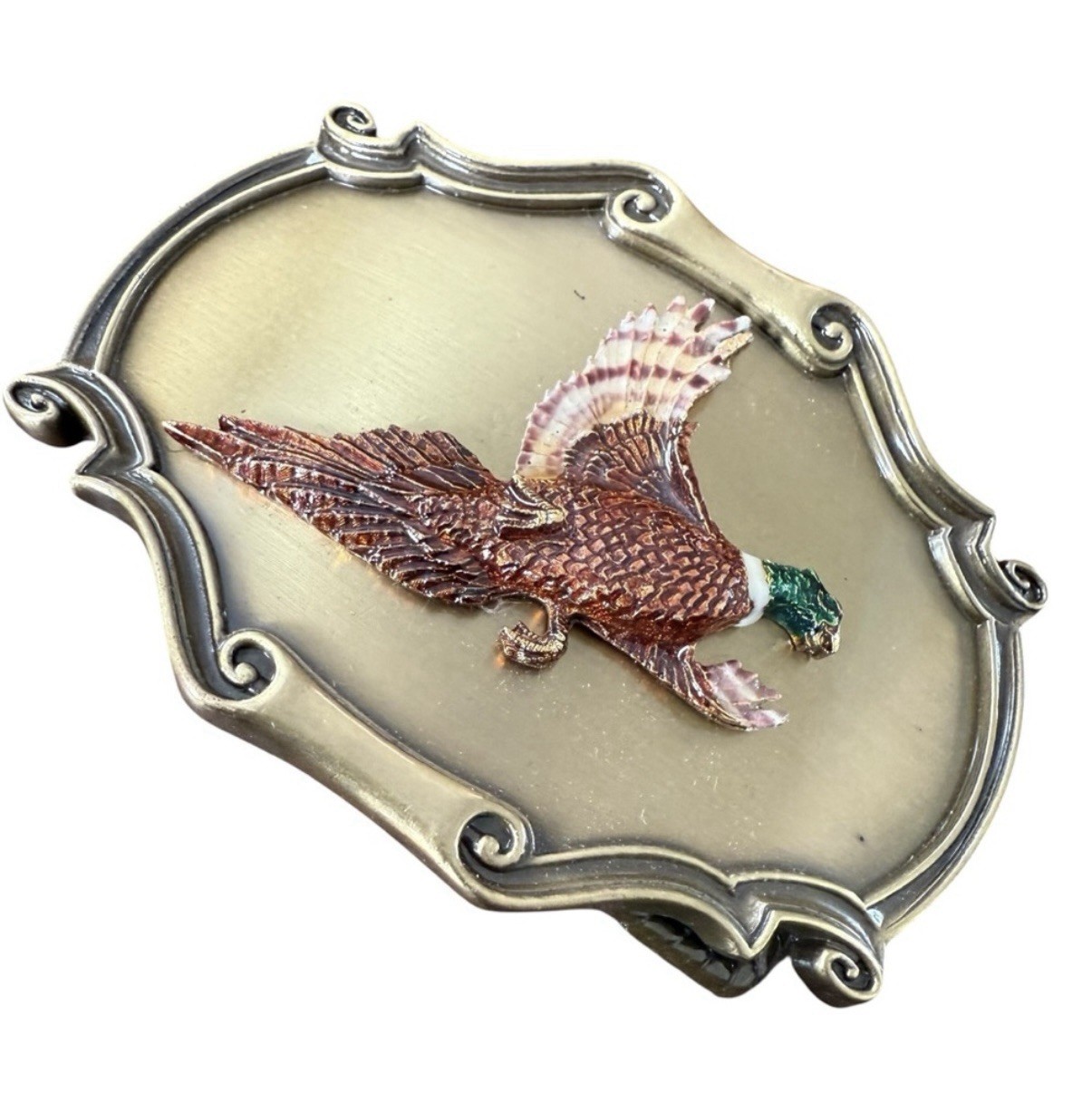 Vintage 1978 Pheasant Brass Belt Buckle Buckle Raintree Made In USA Bird Nature