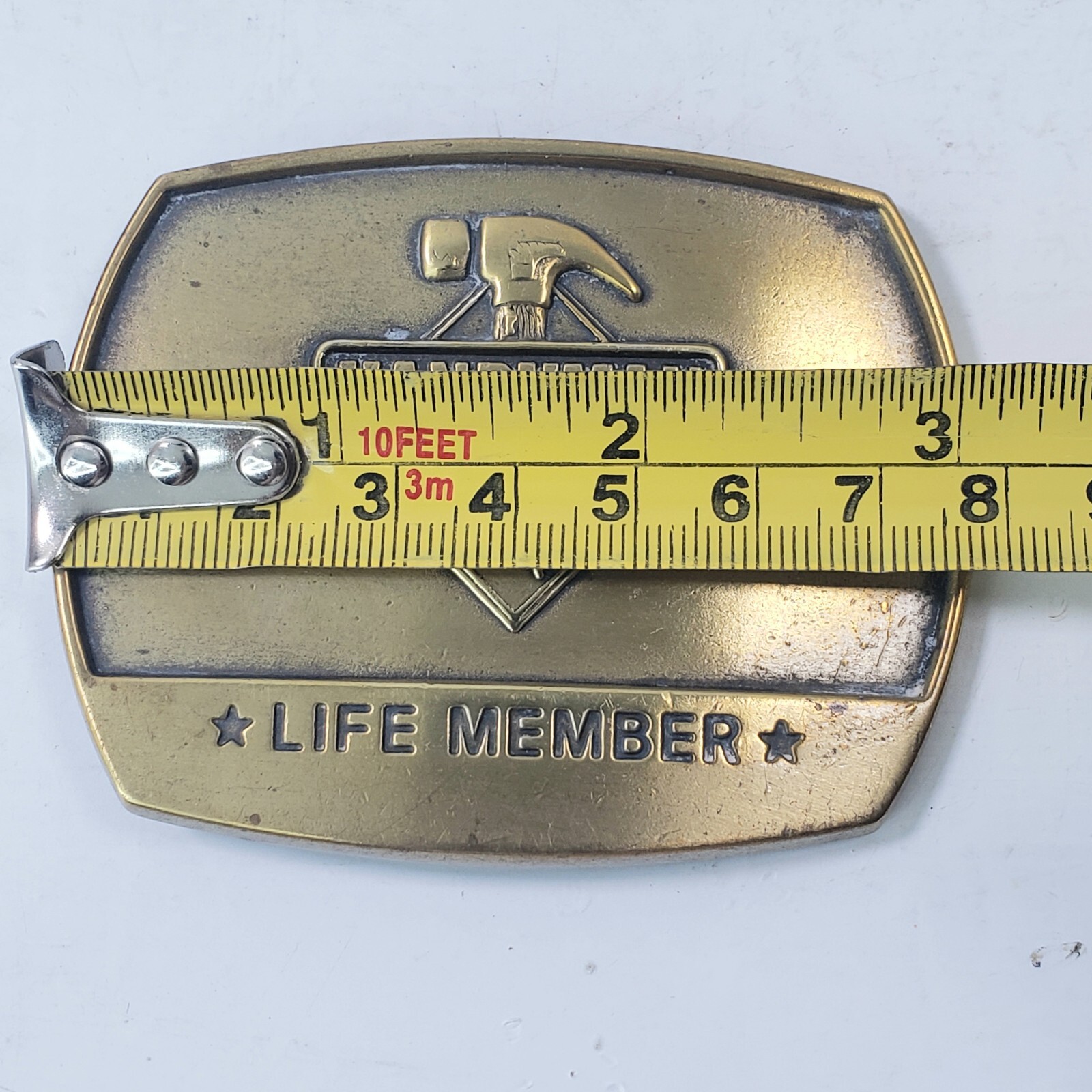 Vintage 90&rsquo;s 1996 Handyman Club Of America Life Member Hammer Logo Belt Buckle