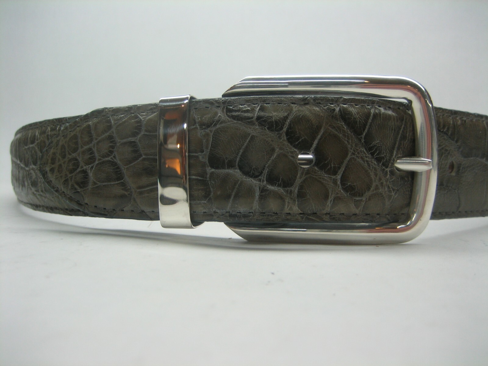GENUINE CROCODILE BELTS 1-3/8&Prime; & 1.5&Prime; WIDE, W/ 2 PC SET SILVER 925 SOLID BUCKLE