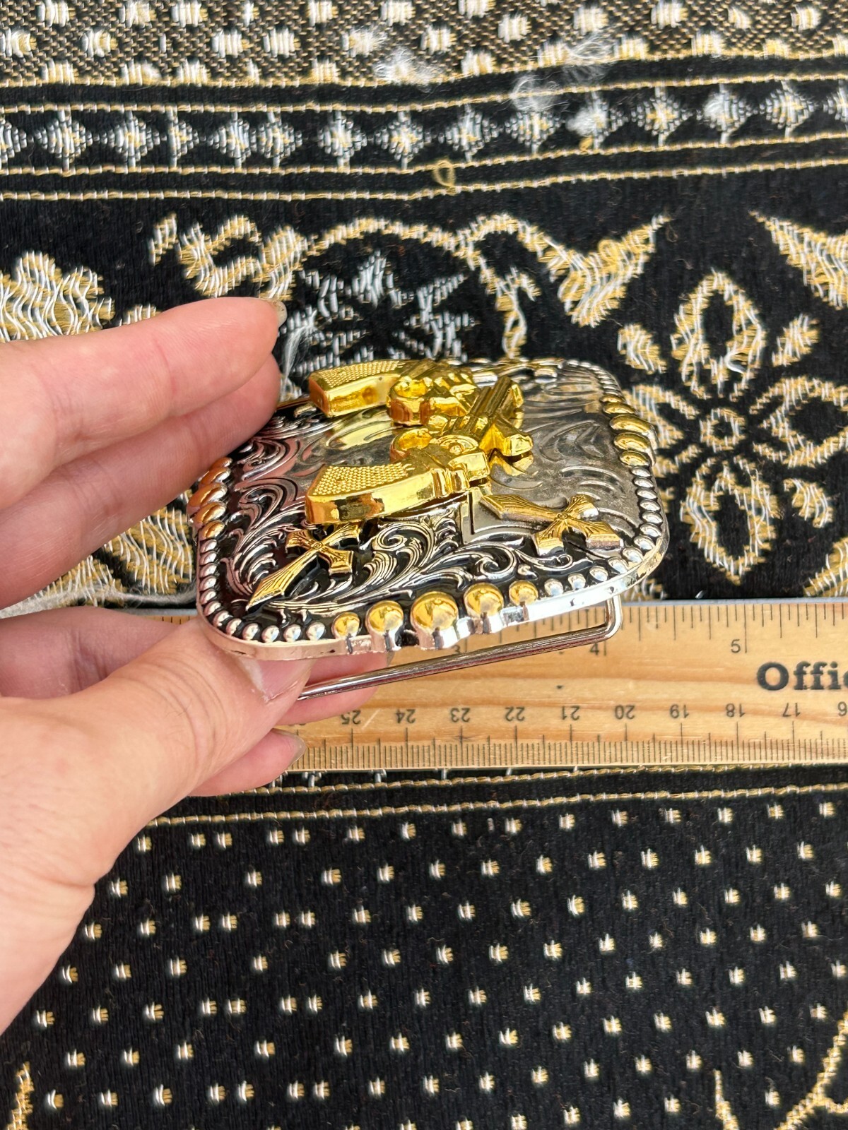 Western Buckle Gold Black Silver Guns 2nd Amend Cowboy 2 »Buckle Hebilla Vaquero