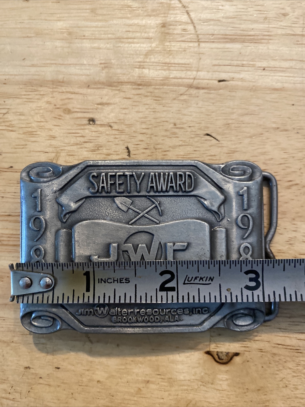 Mining Belt Buckle Collector METAL Original 1984 Safety Award Patina Miner USA