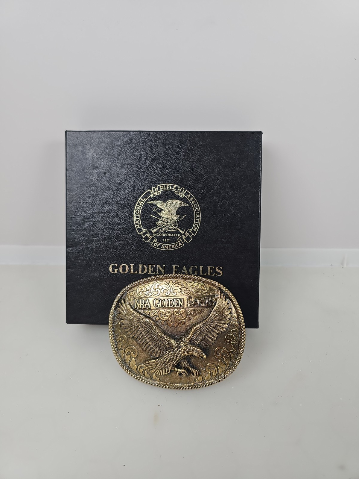 New Vintage NRA Solid Brass Golden Eagles Belt Buckle National Rifle Association