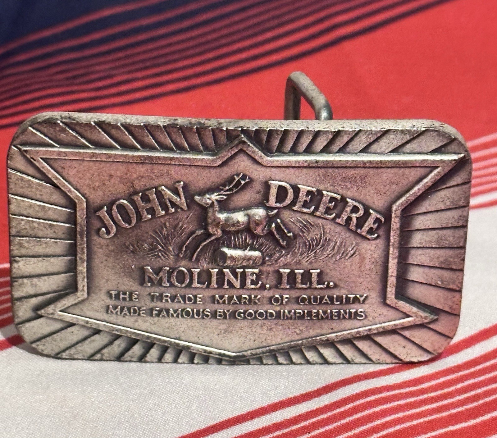 Vintage 1984 John Deere Silver Pewter Belt Buckle Moline, Illinois Cowboy Farmer
