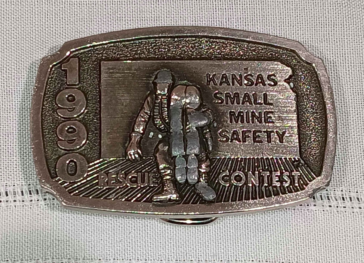 Vintage 1990 Kansas Small Mine Safety Rescue Contest Pewter Belt Buckle