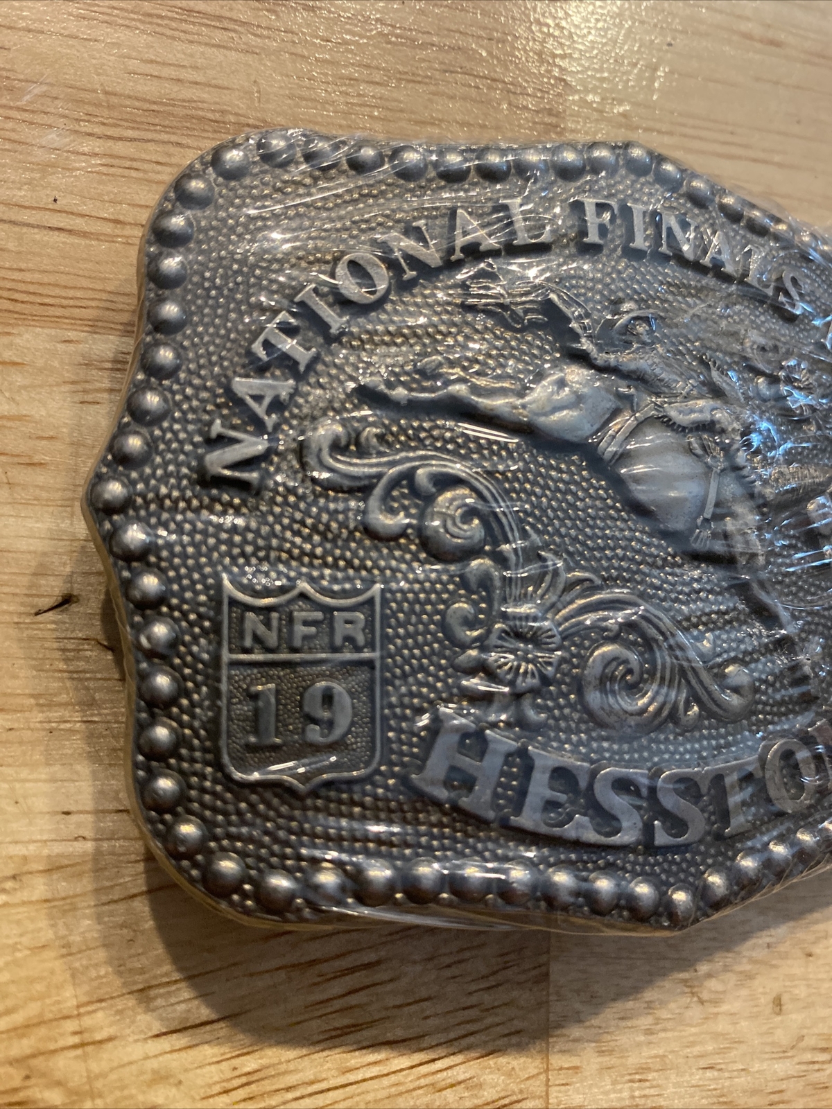 Hesston Vintage Rodeo Belt Buckle 1986 METAL Original Wrap National Finals NFR