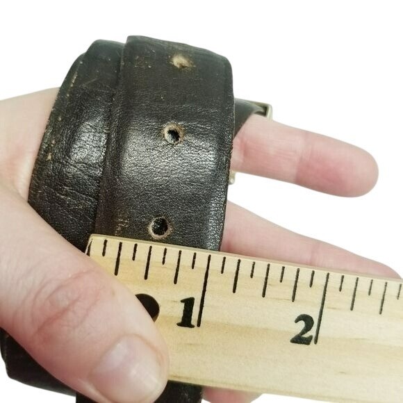 Vintage Lejon Glove Leather Belt Size 36 Brown Gold Buckle Square Pin Closure