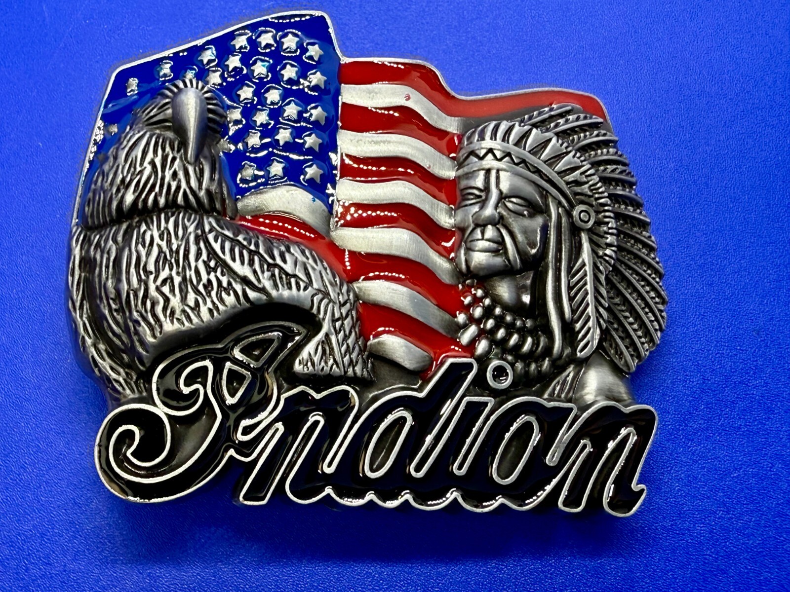 Native American Indian Commemorative Cutout New Belt Buckle – Eagle & USA Flag