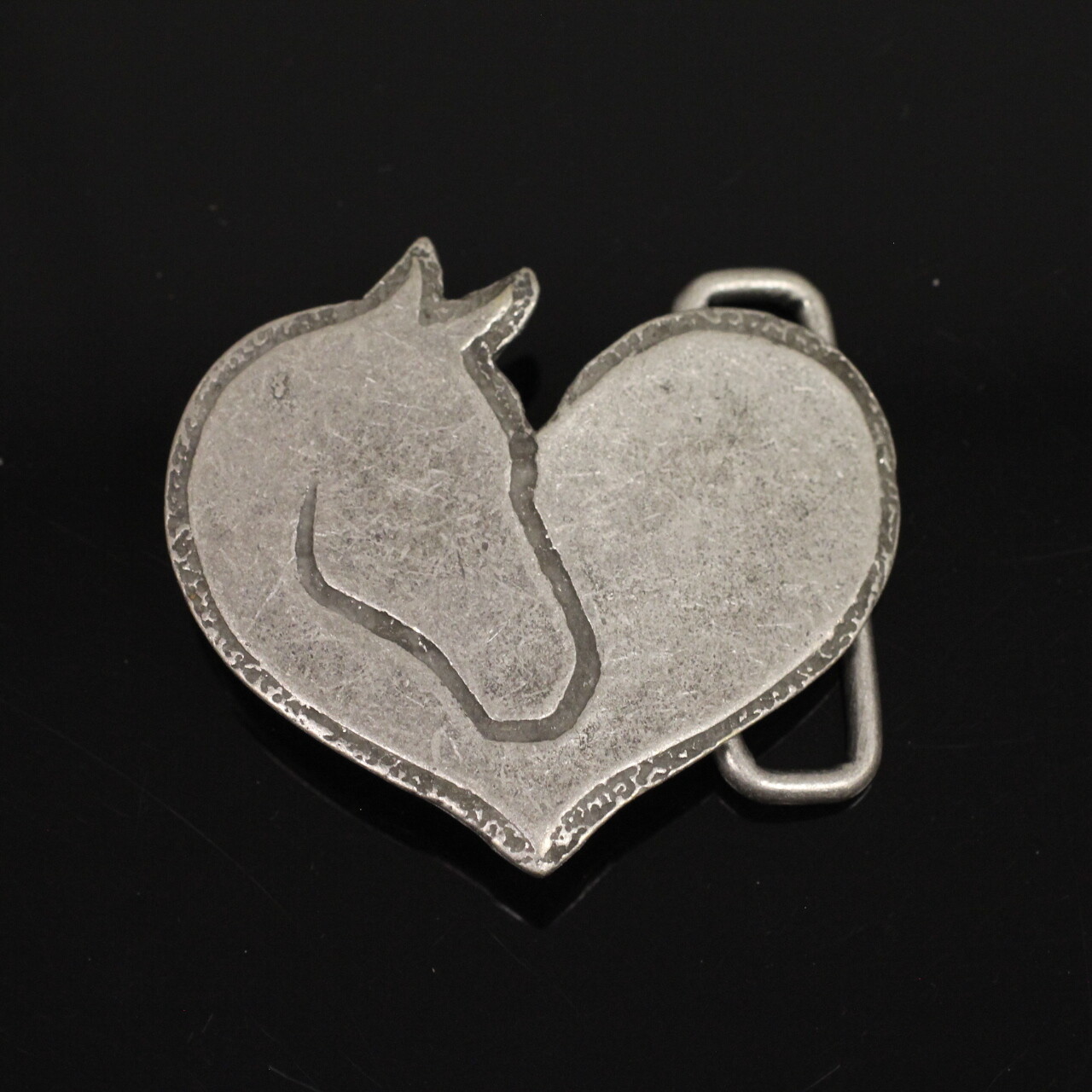Heart with Horse Head Belt Buckle, Belt Buckle Leather Belt Antique Silver Rusic