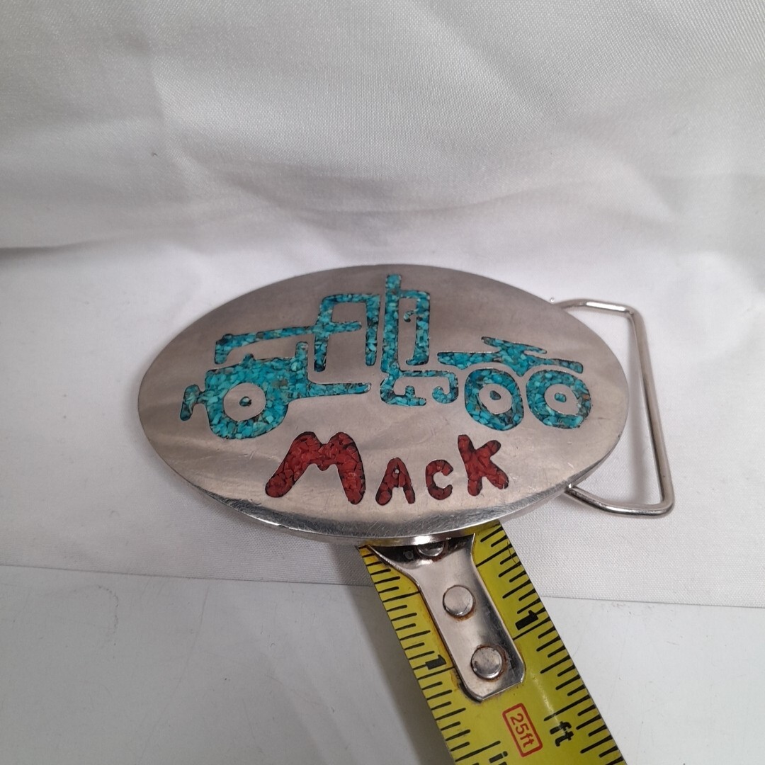 Vintage Mack Truck Semi Tractor Belt Buckle Metal with Crush Stone Inlay Design