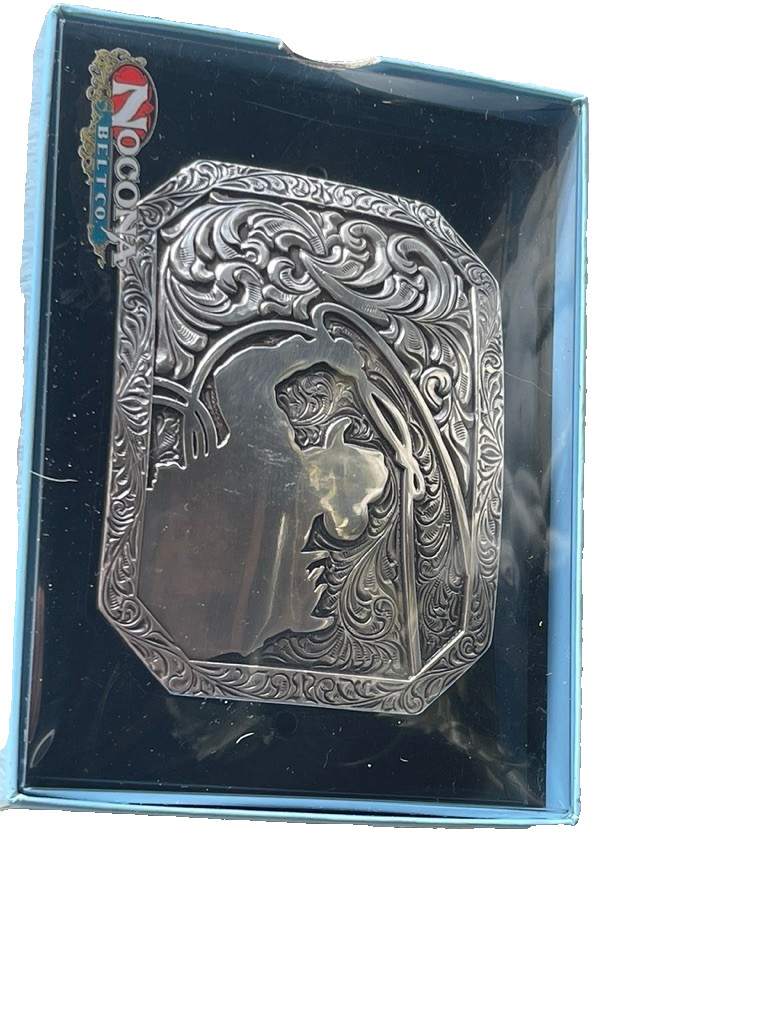 Nocona Mens Belt Buckle 3.75 x 2 in Cowboy Roper Western Rodeo Silver 1.5