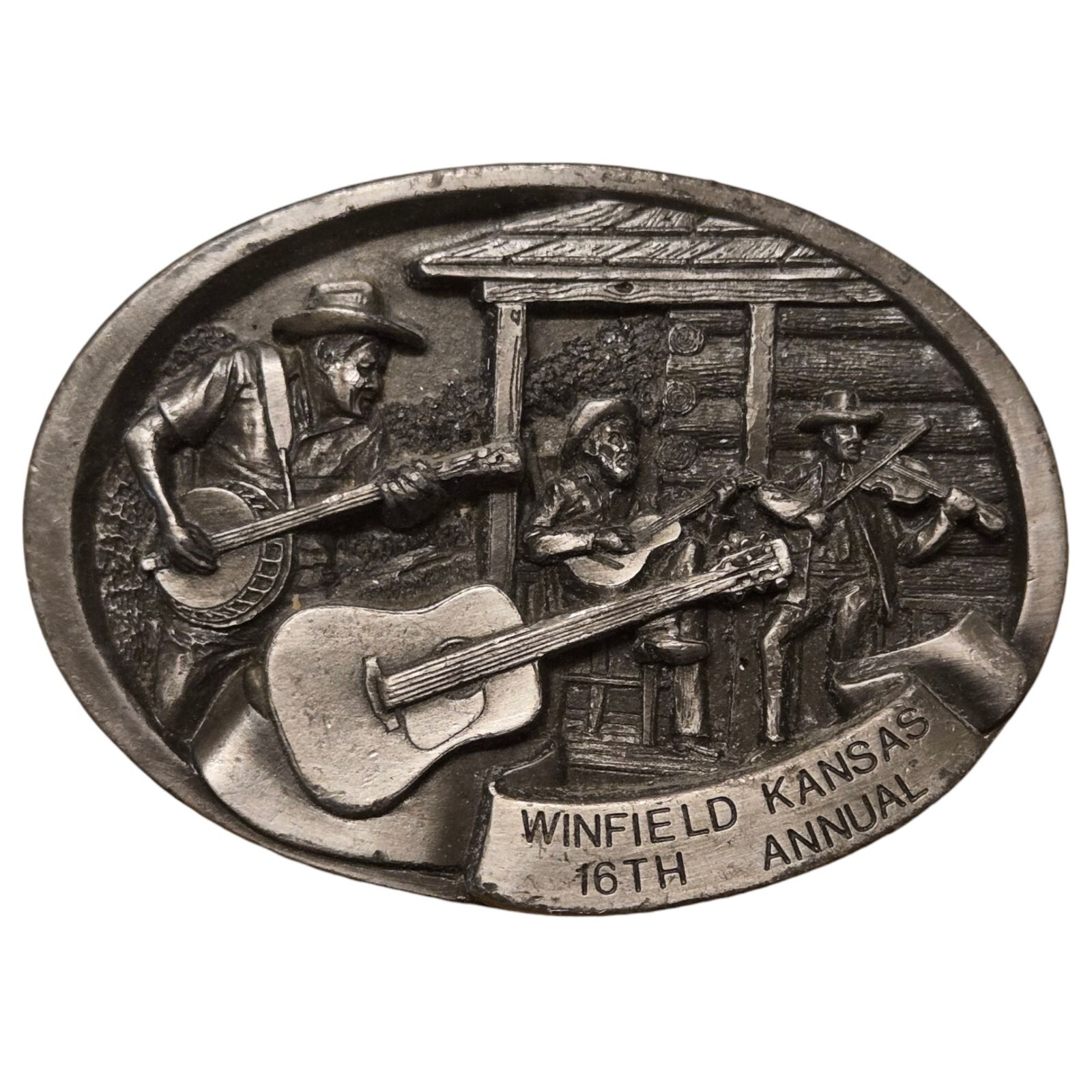 Front Porch Guitar Music Buckle 1987 Walnut Valley Bluegrass Festival Winfield