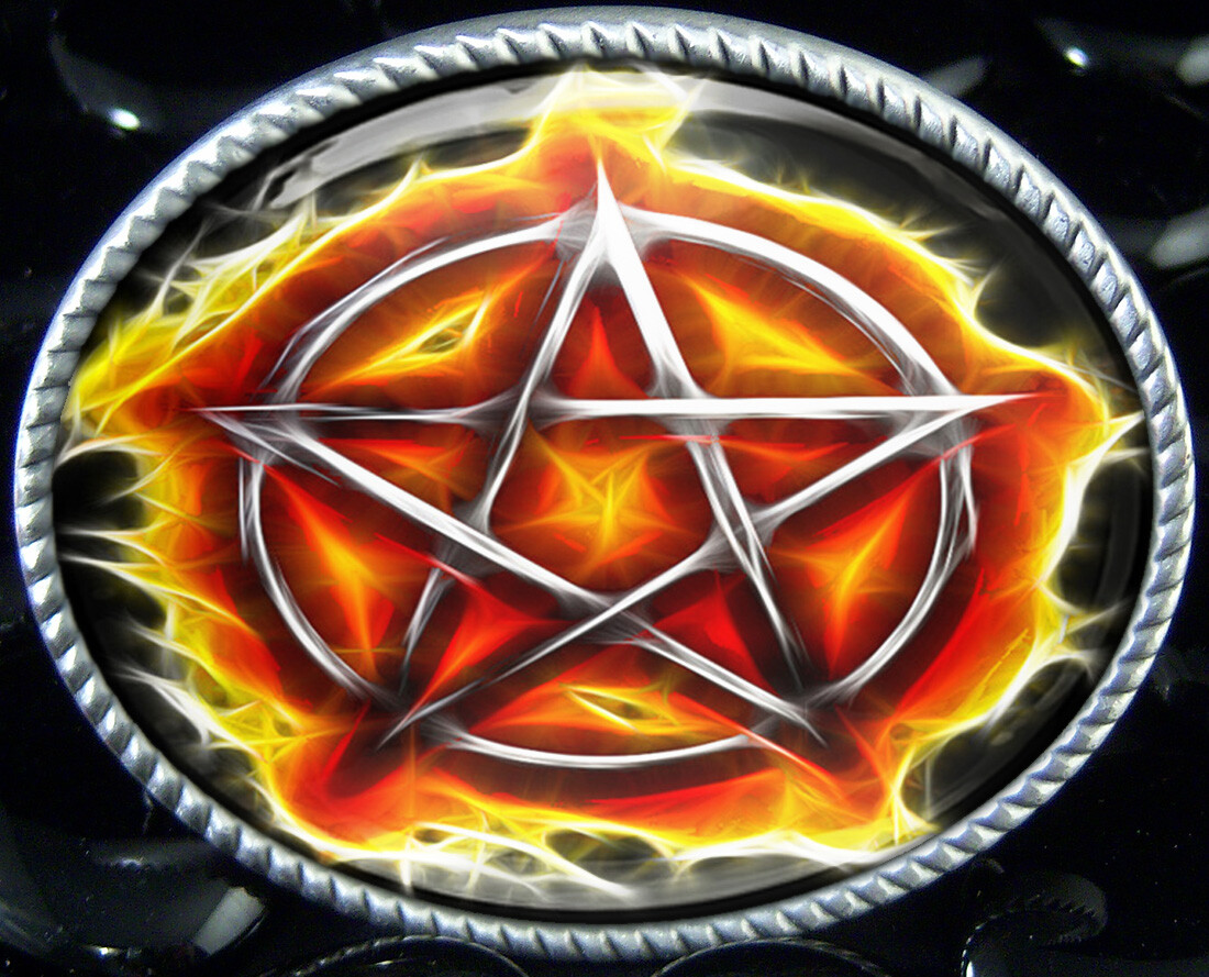 Fire Pentagram Belt Buckle – Gothic Occult Men Women Handmade Gift – 328