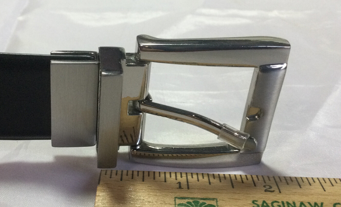 Belt & Buckle Silver Tone Reversable Black Or Brown 1&Prime; Wide Size 36 Fits 32&Prime;-38&Prime;